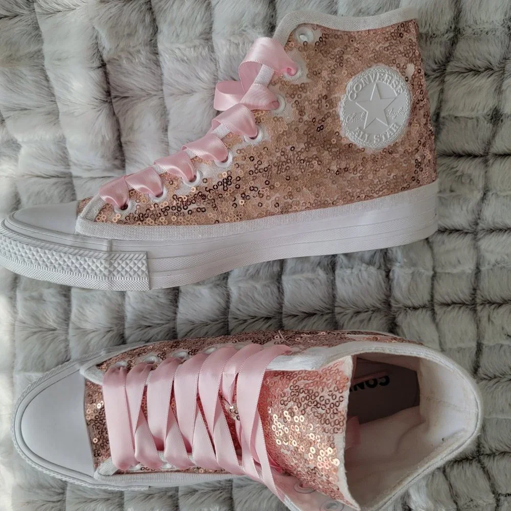 Pink Sequined Converse - Picture 2 of 6